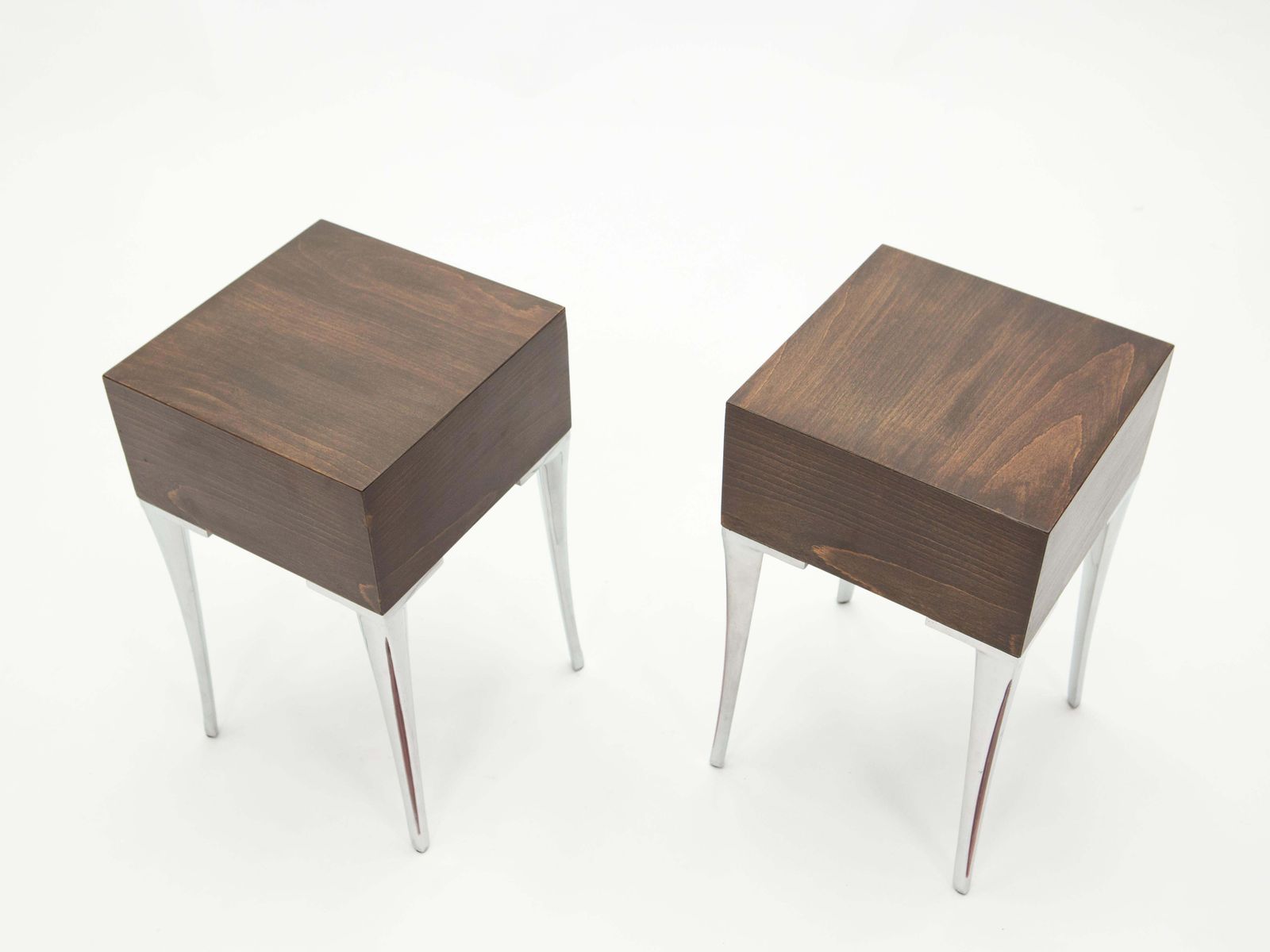 French Ebony Steel End Tables Nightstands, 1970s photo 3801.48
