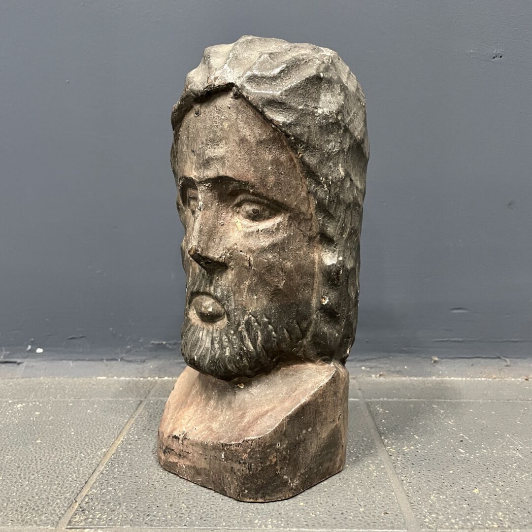Beschilderd Gesneden Houten Hoofd, 19e Eeuw photo vinterior