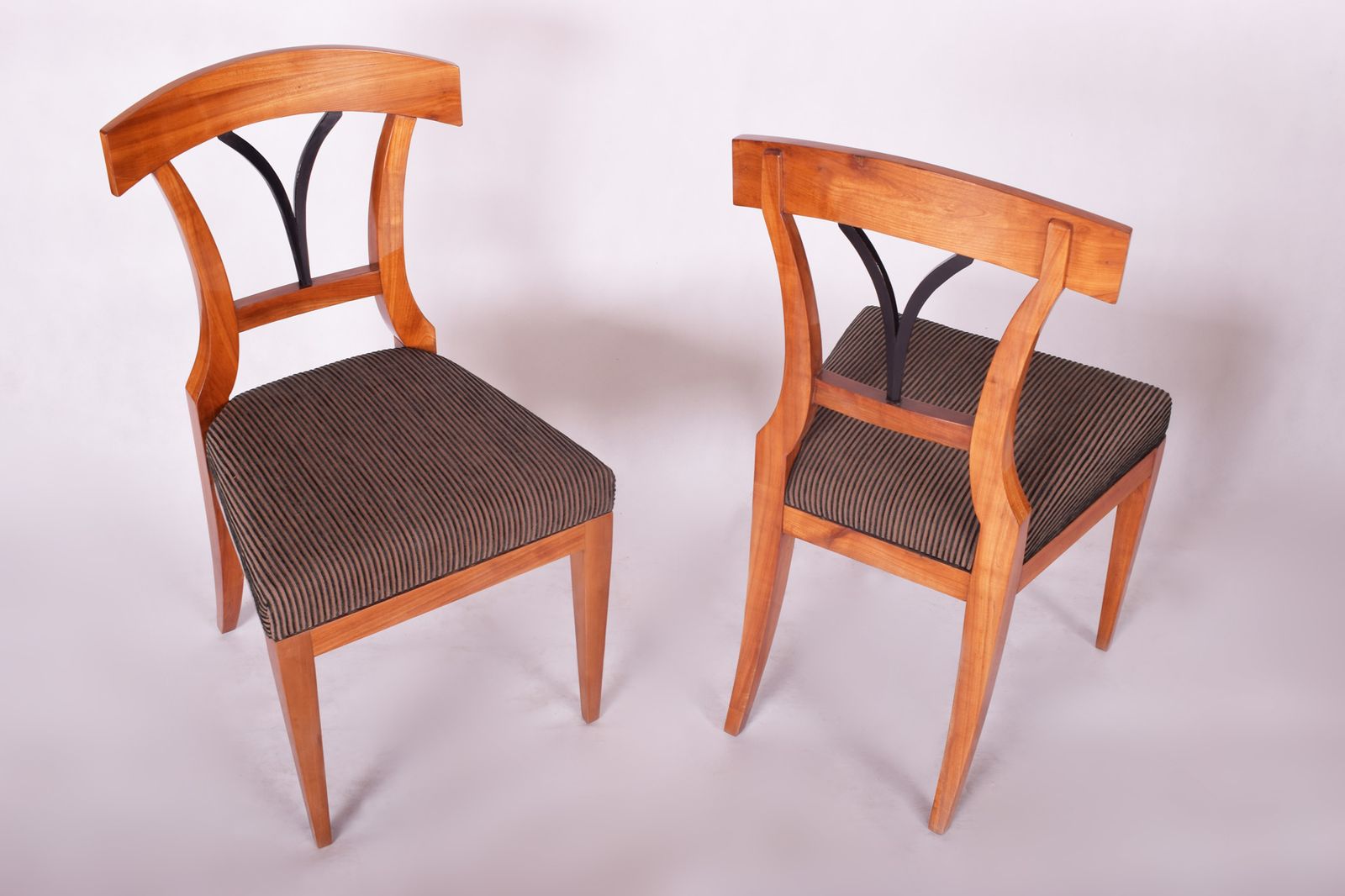 Pair Of 19th Century Biedermeier Dining Chairs Made In 1930s Czechia.
