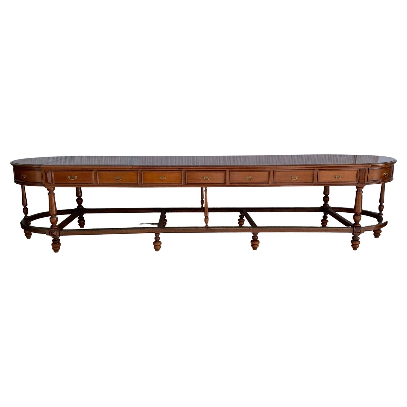 12 Foot Oval Center Table With Drawers In Both Sides, 20th Century