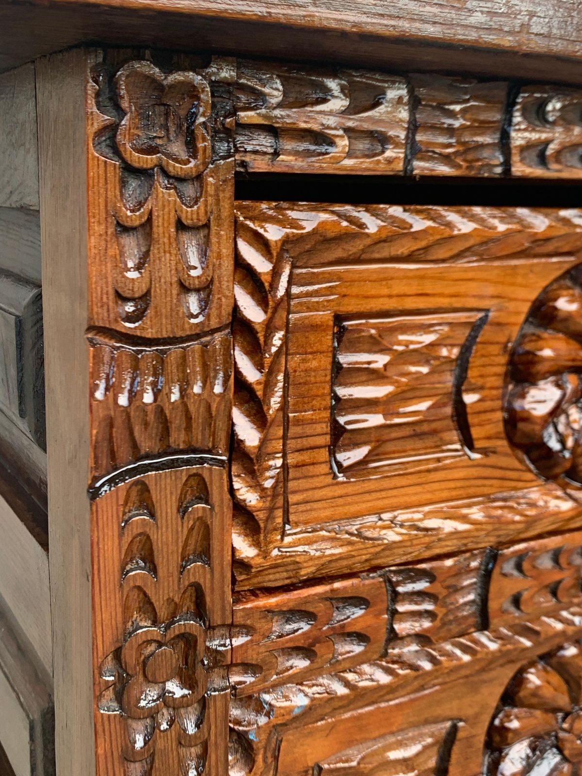 Antique Spanish Carved Walnut End Table Or Nightstand With 2 Drawers photo buy