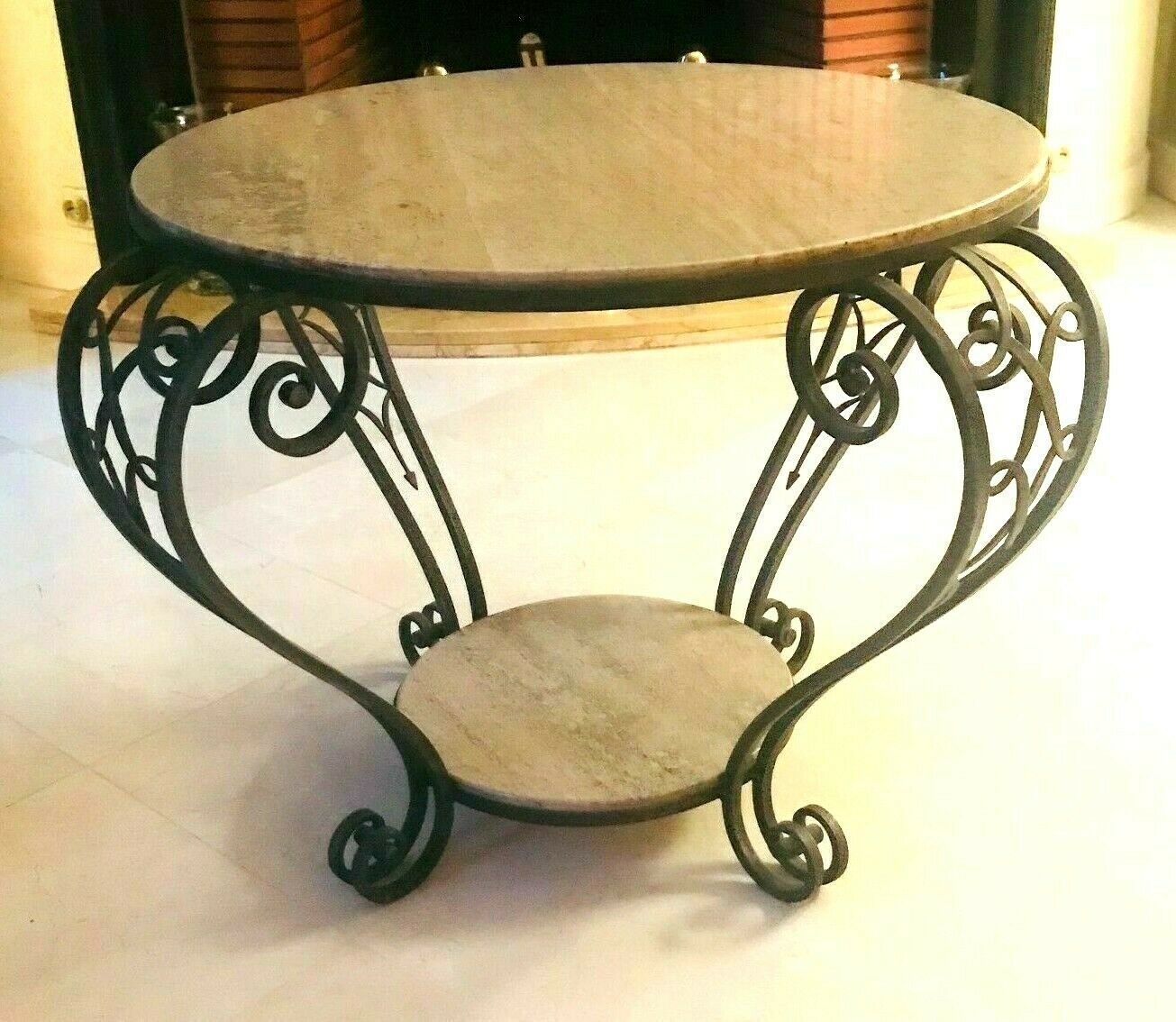 Art Deco Wrought Iron Coffee Table With Marble Top 20th Century