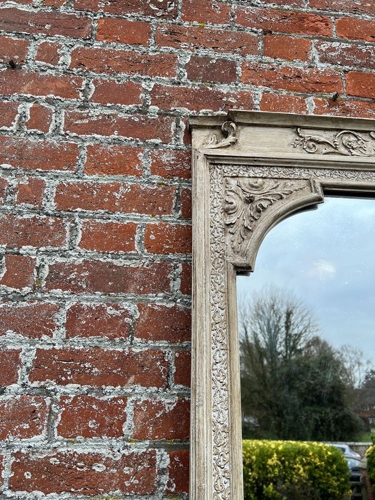 A Splendid Extra Large Antique French 19th Century Carved Wood & Gesso Painted Mirror. photo furniture