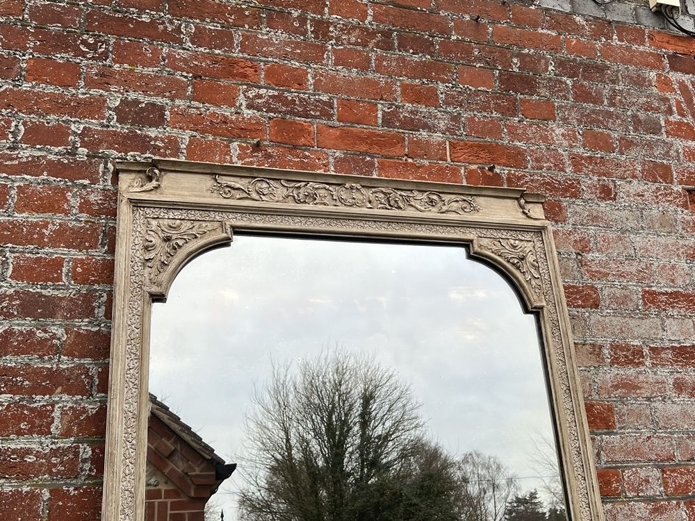 A Splendid Extra Large Antique French 19th Century Carved Wood & Gesso Painted Mirror. photo for sale