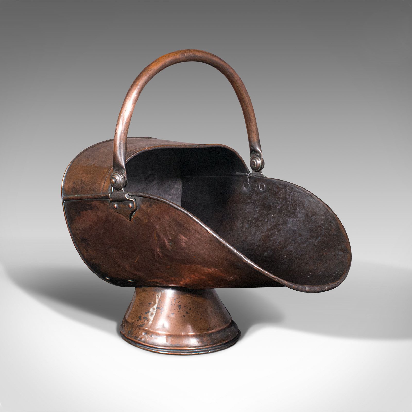 Antique Helmet Scuttle, English, Copper, Fireside Coal Bucket, C.1850