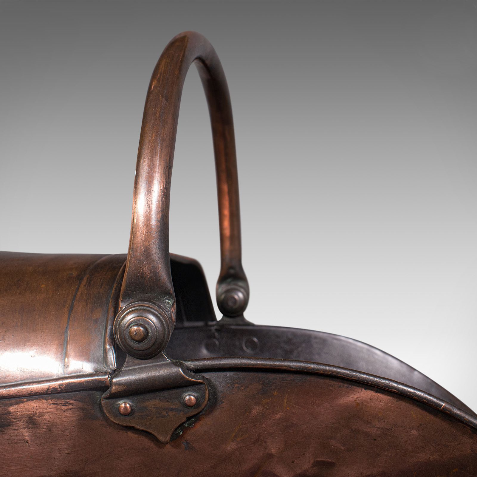 photo furniture Antique Helmet Scuttle, English, Copper, Fireside Coal Bucket, C.1850