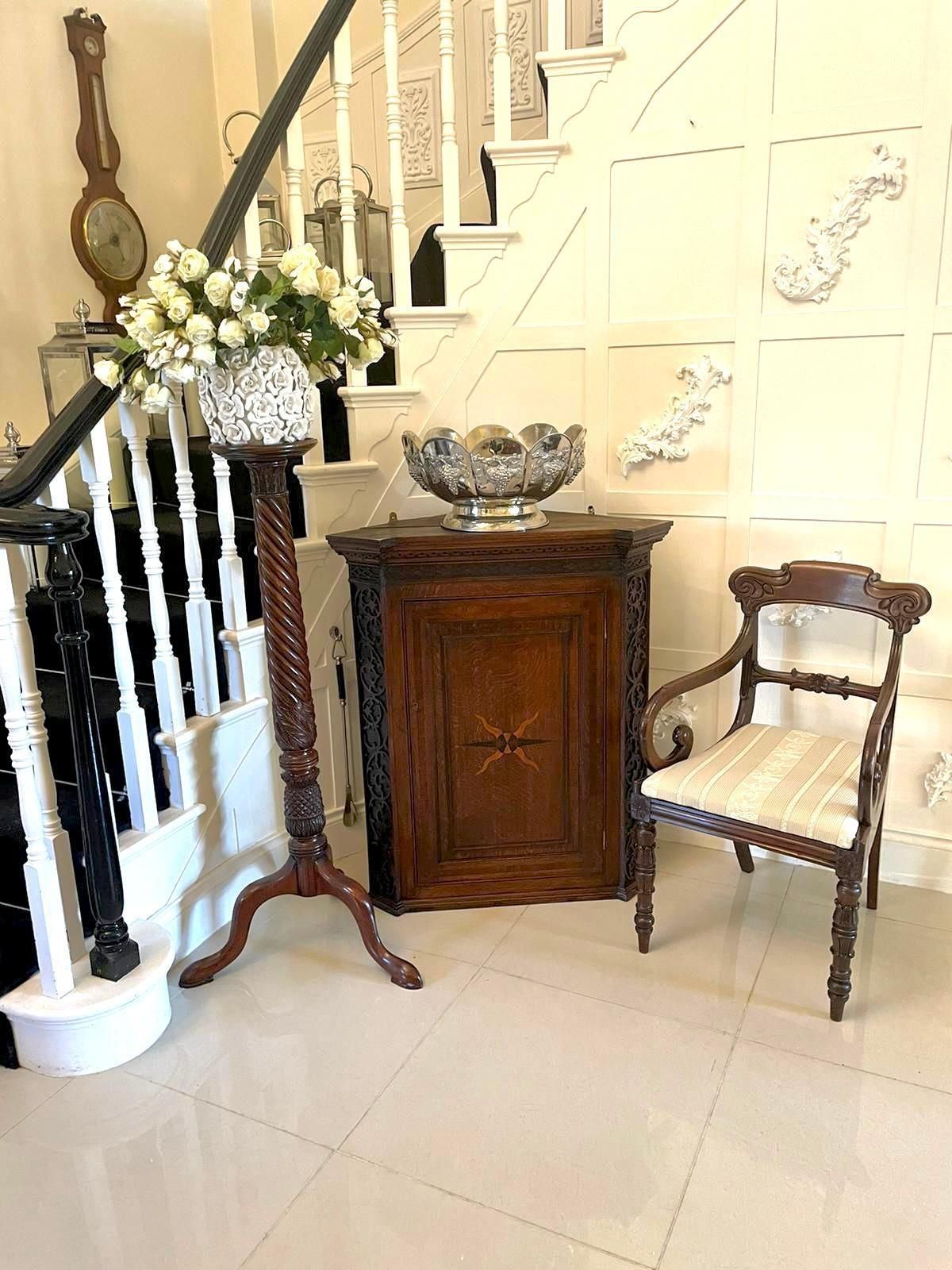 Outstanding Antique George III Quality Oak Inlaid Hanging Corner Cabinet Out