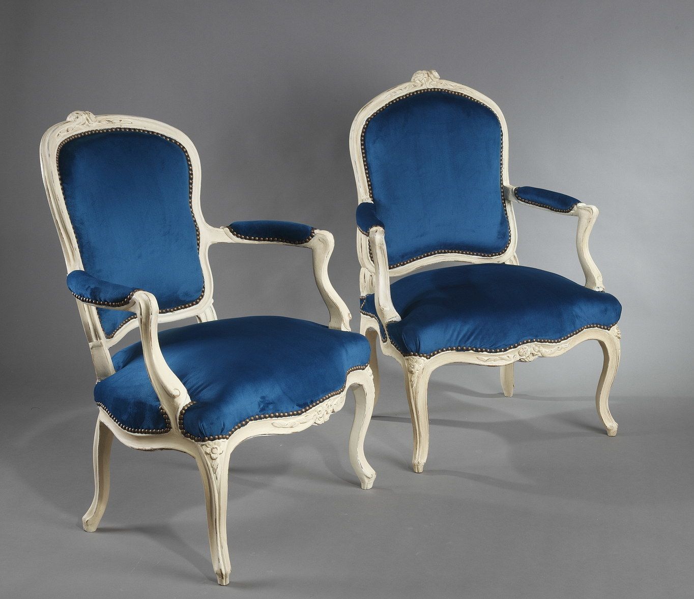 Four Peacock Blue Velvet Armchairs From The Louis XV Period photo 5932.0