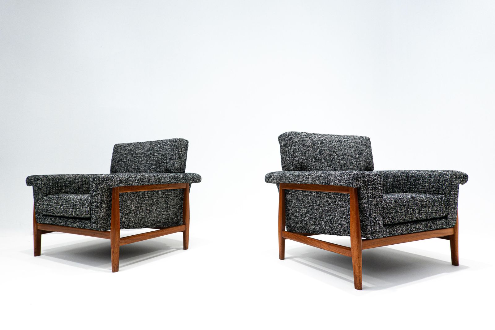 Mid Century Modern Pair Of Armchairs, Grey, Teak, Italy, 1960s   New Upholstery photo for sale