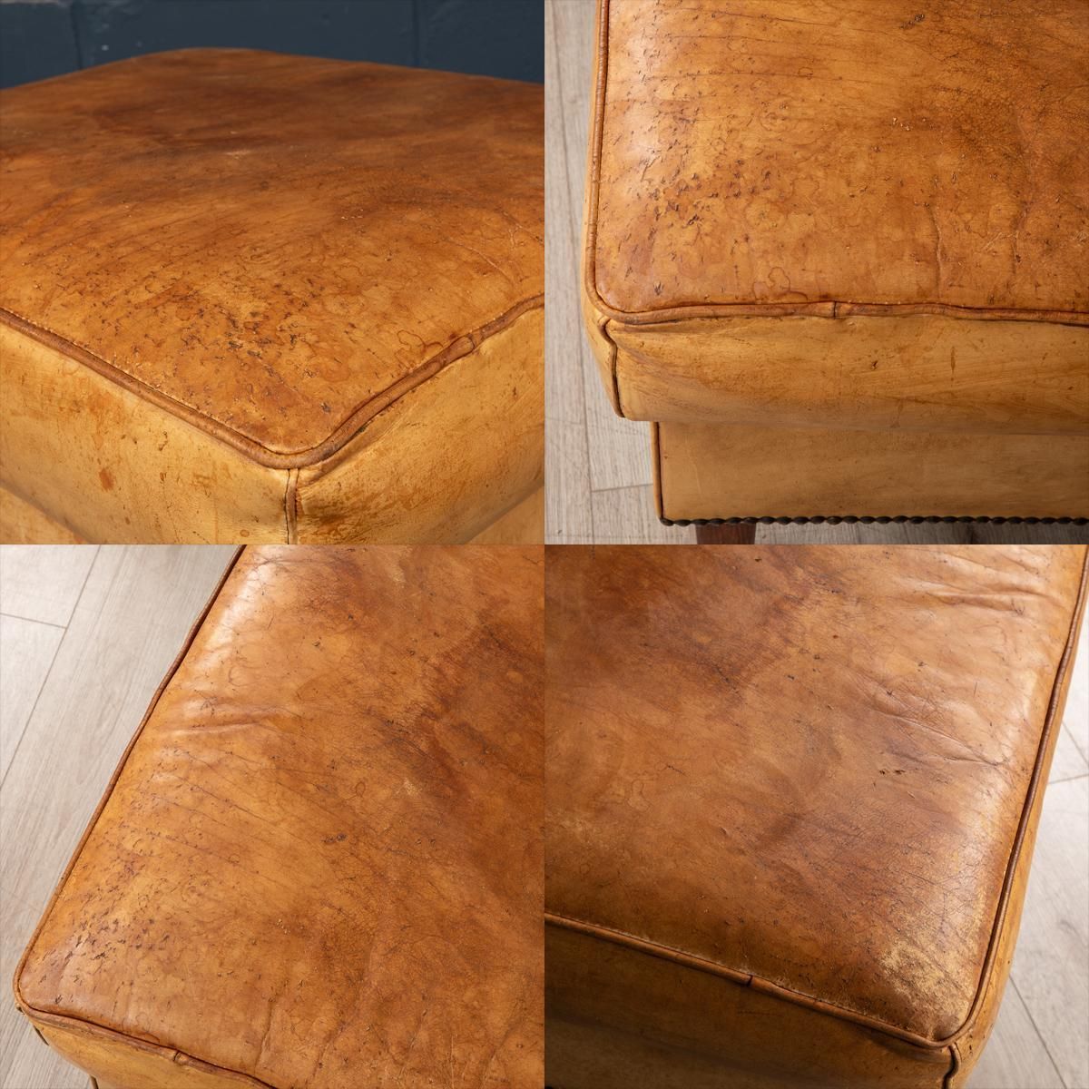 2156.0 20th Century Dutch Sheepskin Leather Tub Chair & Footstool photo