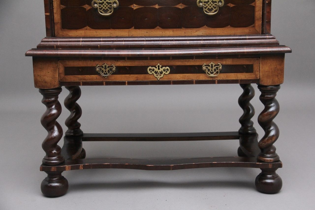 Furniture Early 20th Century Laburnam Oyster Chest On Stand In The Style Of William & Mary photo