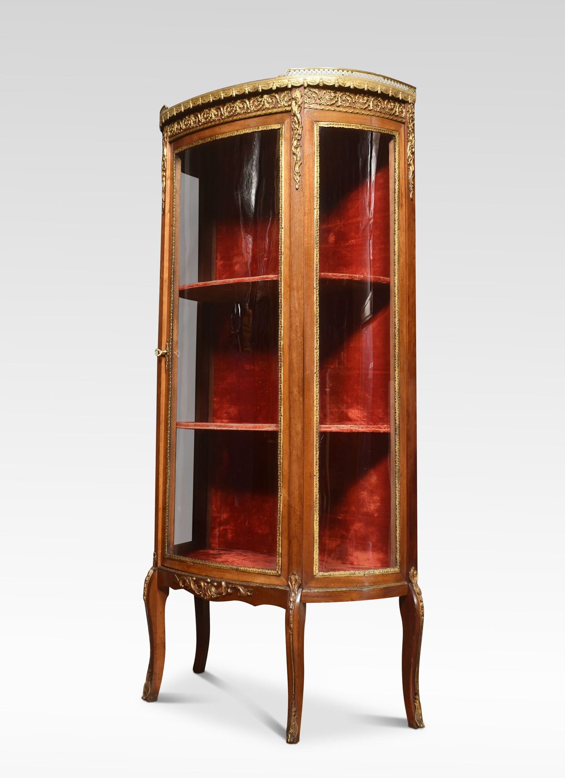 Walnut Bow Fronted Display Cabinet photo for sale