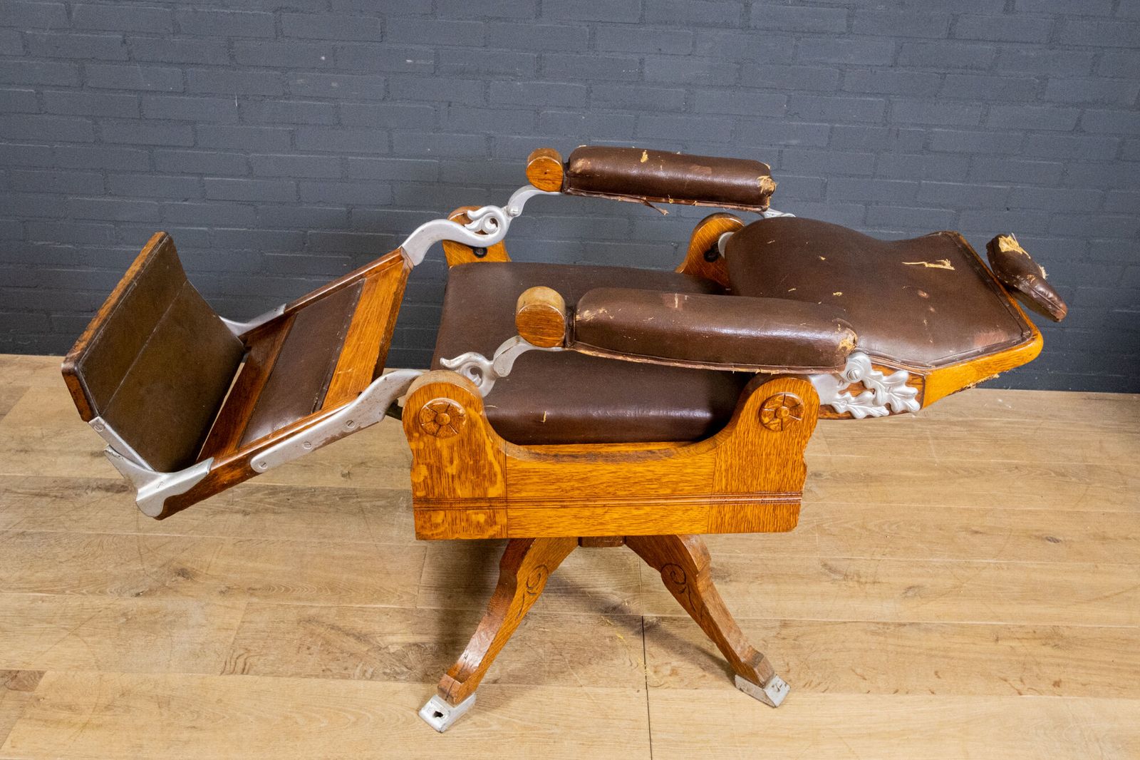 photo for sale Art Deco Oak And Leather Barber Chair