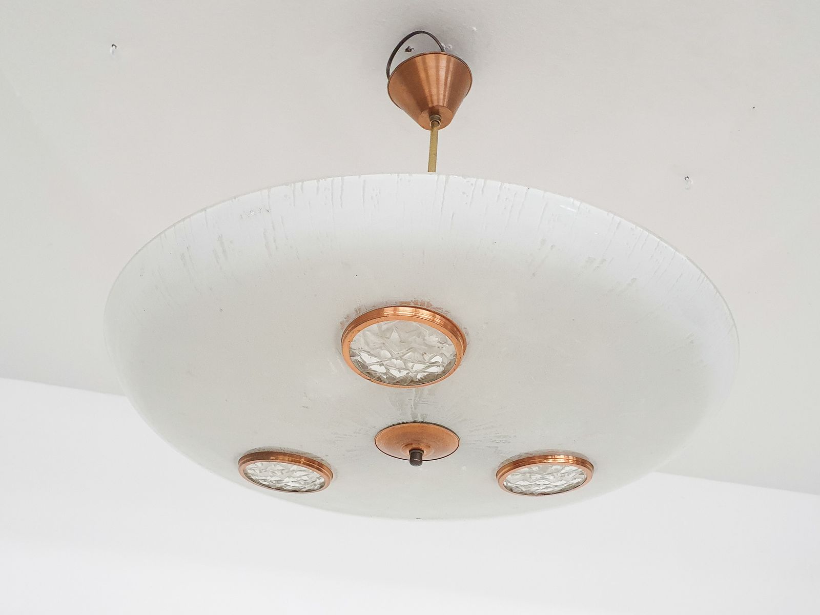 Glass And Brass Ceiling Or Pendant Light In The Style Of Fontana Arte