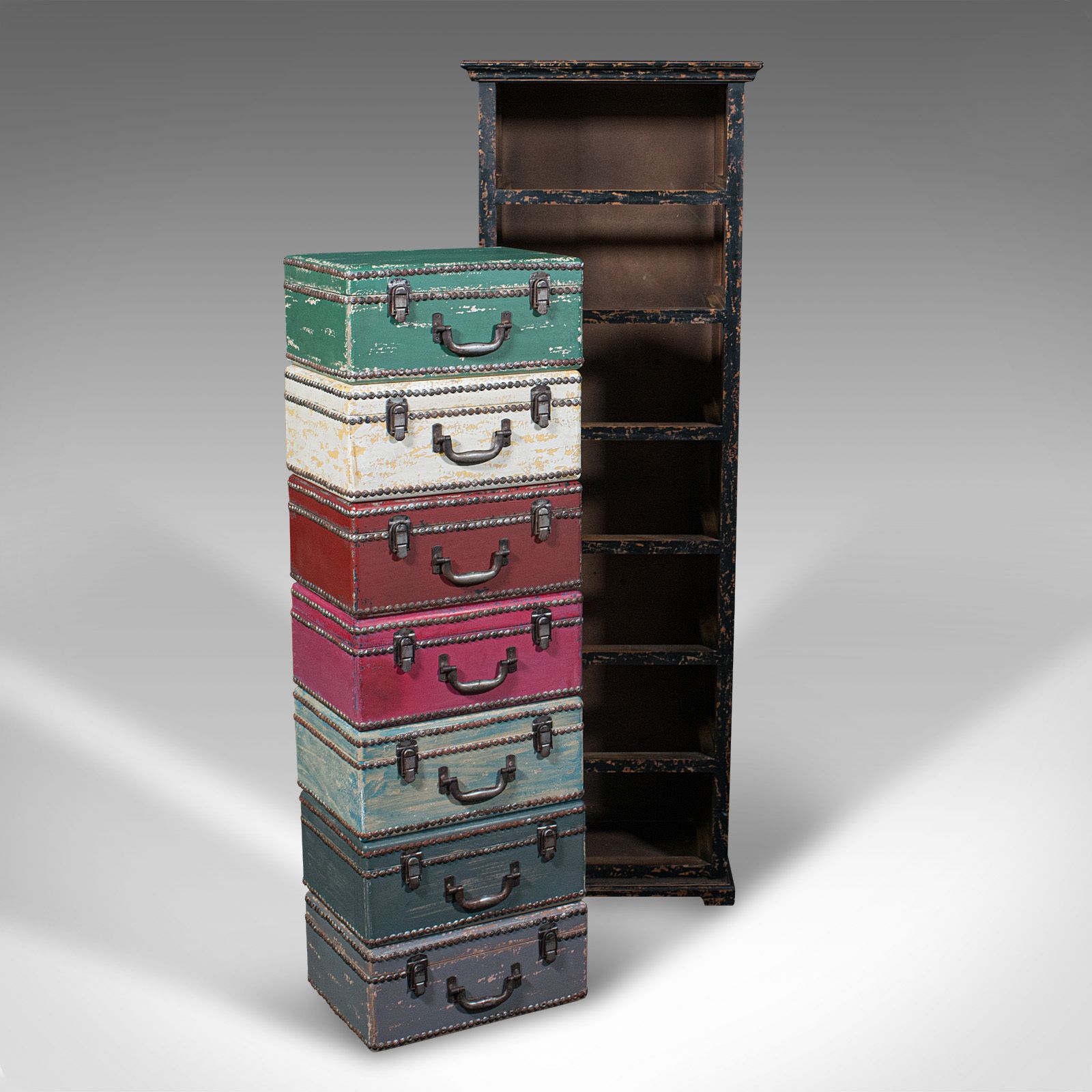 Tall Vintage Trunk Stand, English, Hand Painted Pine, Suitcase Chest Of Drawers photo for sale