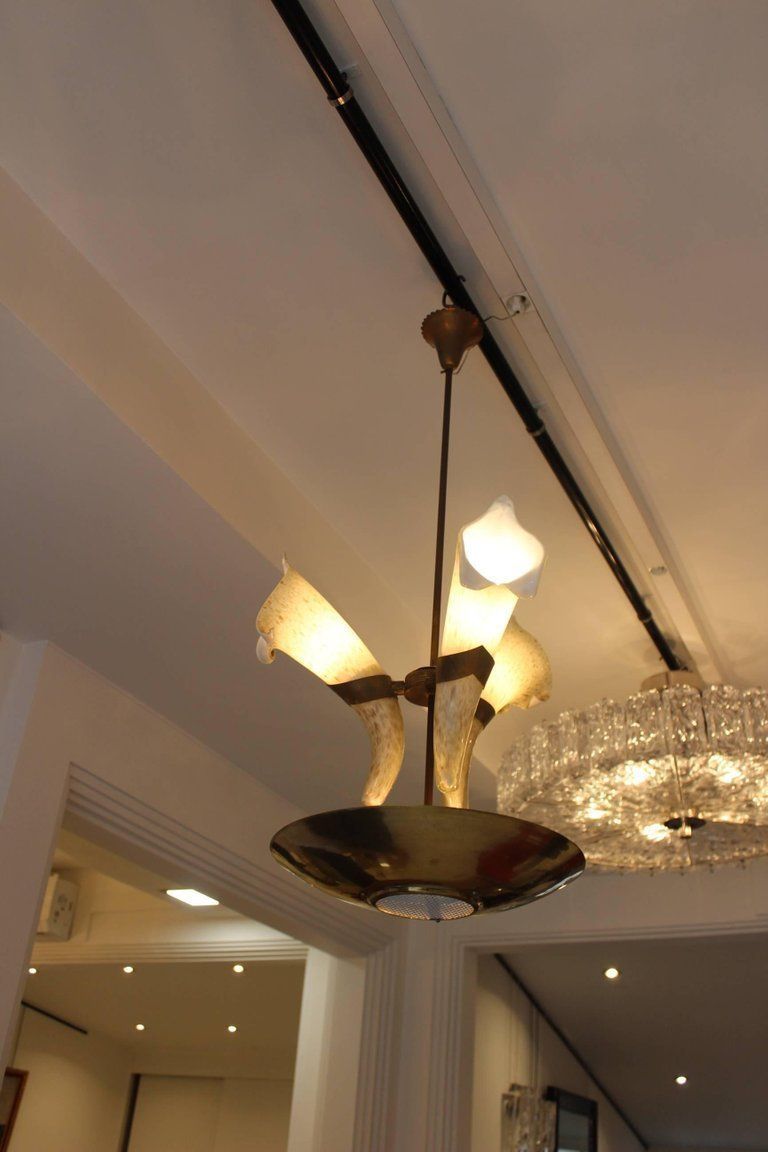 Italian Chandelier With Murano Glass Cornucopias By Barovier, Circa 1960 photo buy