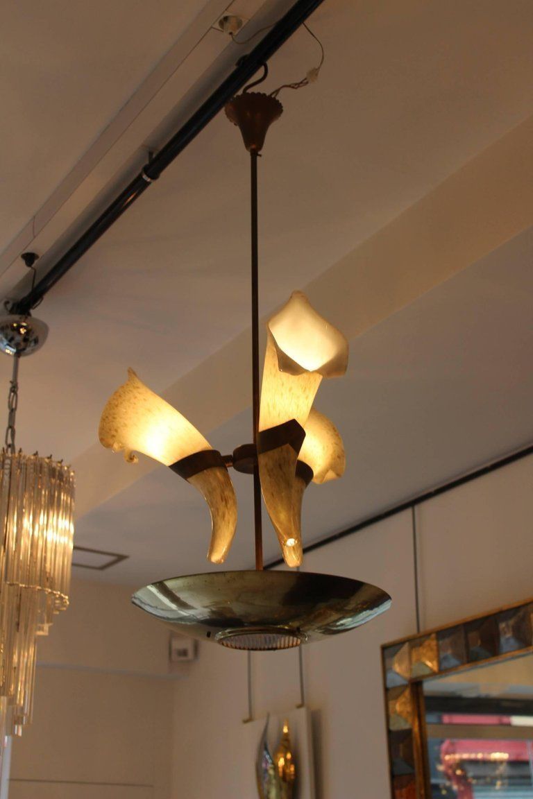 photo furniture Italian Chandelier With Murano Glass Cornucopias By Barovier, Circa 1960