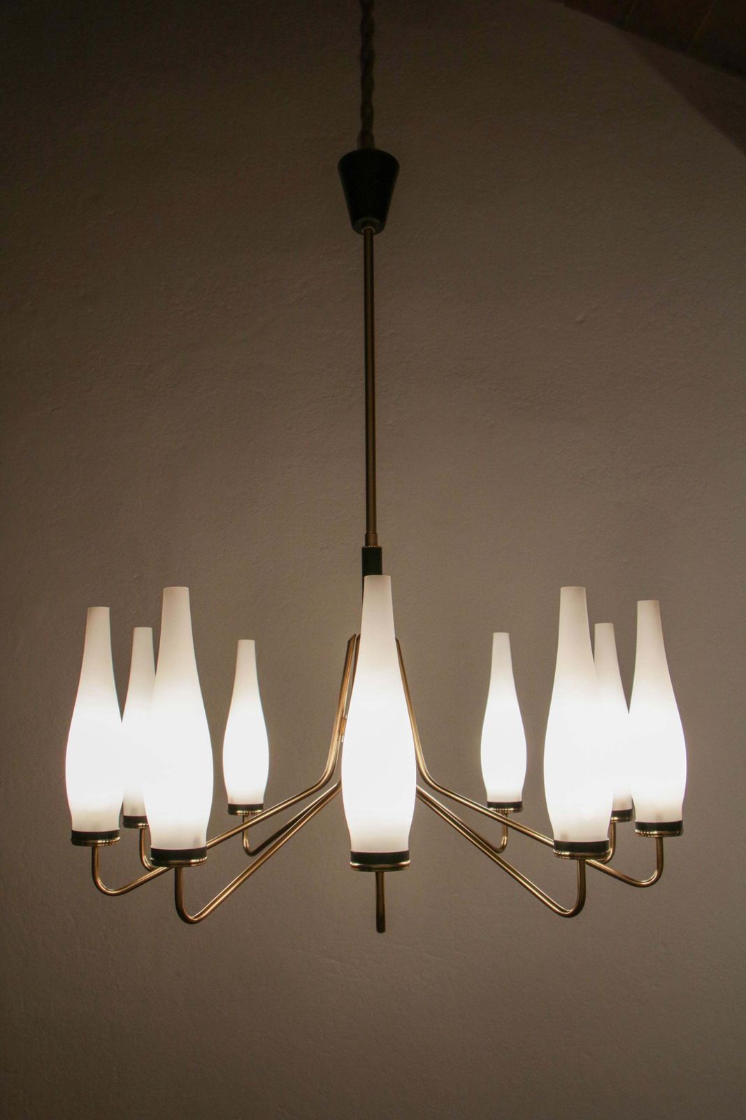Italian Mid Century Modern Ten Lights Chandelier Attributer To Stilnovo, 1950s photo for sale