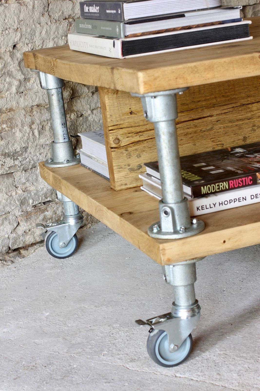 Elena Reclaimed Scaffolding Board And Industrial Pipe Coffee Table With Storage Bespoke Industrial Furniture photo furniture