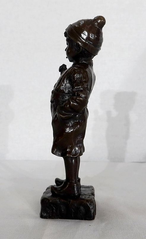 photo vinterior Bronze  "The Little Smocker"  By J. Schmidt Felling, 19th Century