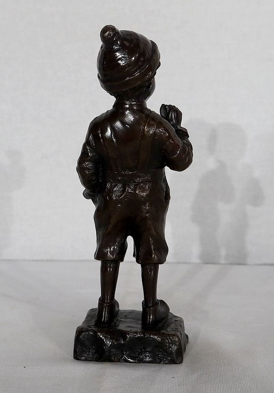 photo vintage Bronze  "The Little Smocker"  By J. Schmidt Felling, 19th Century
