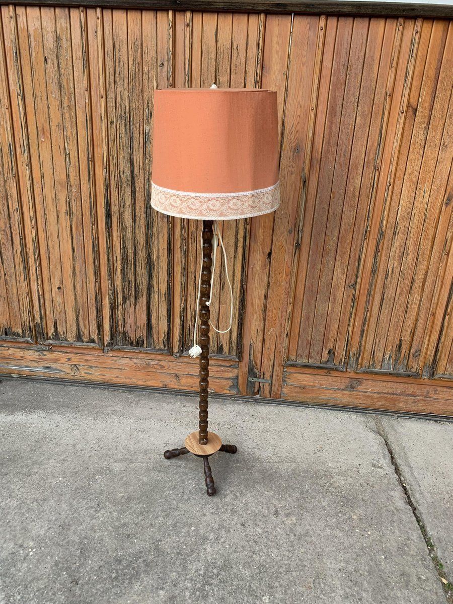 Mid Century Floor Lamp With Coral Shade, 1950s