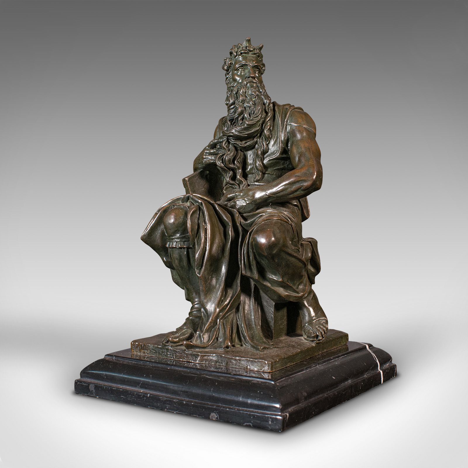 Vintage Decorative Figure Of Moses, English, Bronze, Statue, After Michelangelo