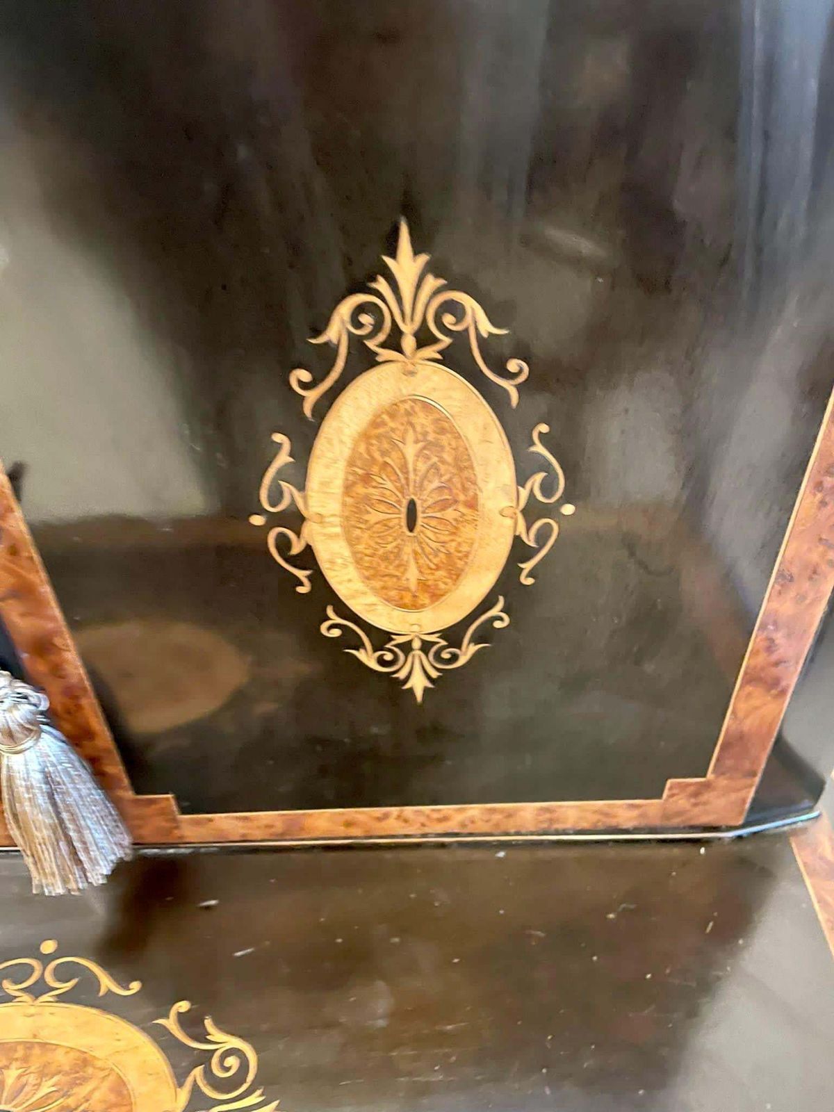 Unusual Antique Victorian Quality Ebonised And Burr Walnut Inlaid Writing Desk photo vintage