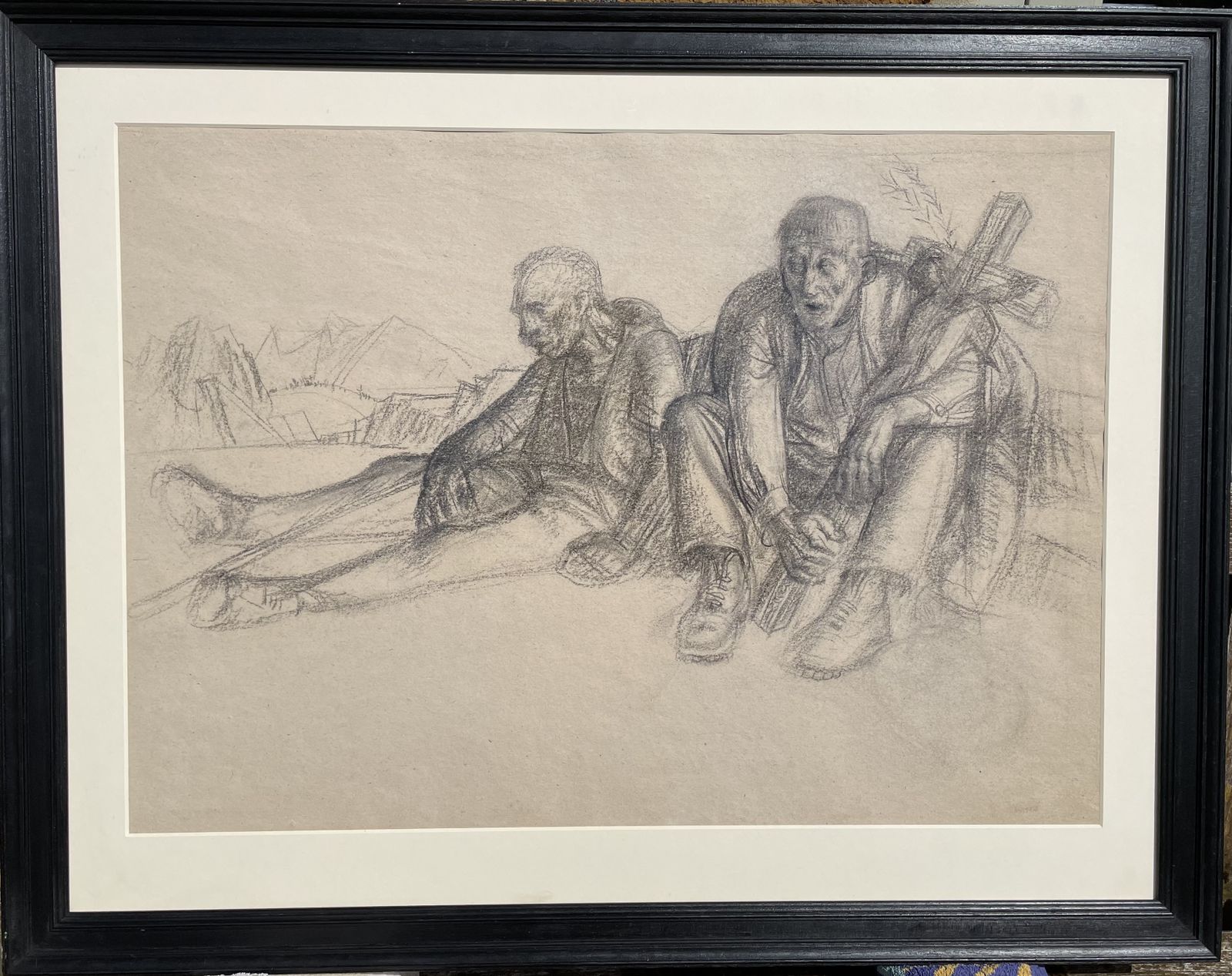 Robert Sergent Austin Charcoal Drawing Of Men With A Crucifix, 20th Century photo furniture