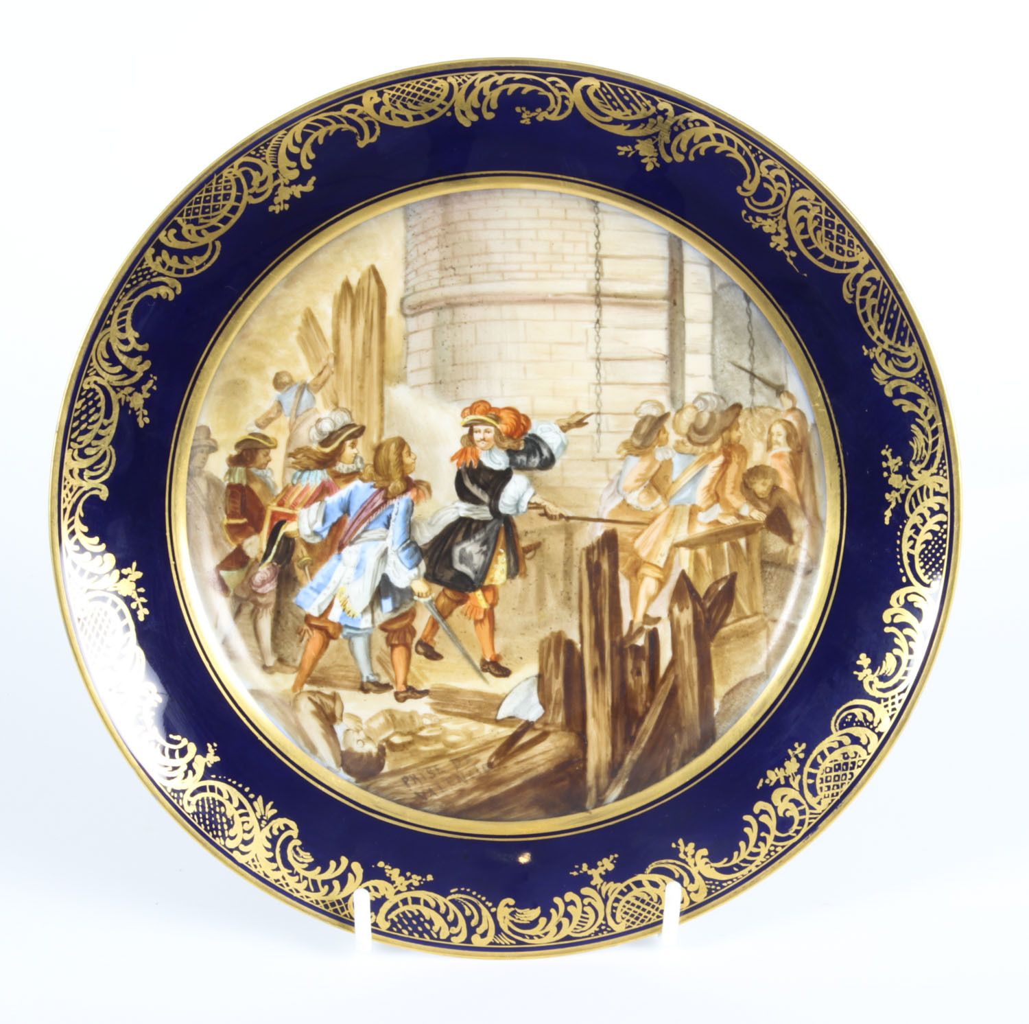 Antique French Sevres Porcelain Gilt Plate "Prise De Valence" 19th C photo buy