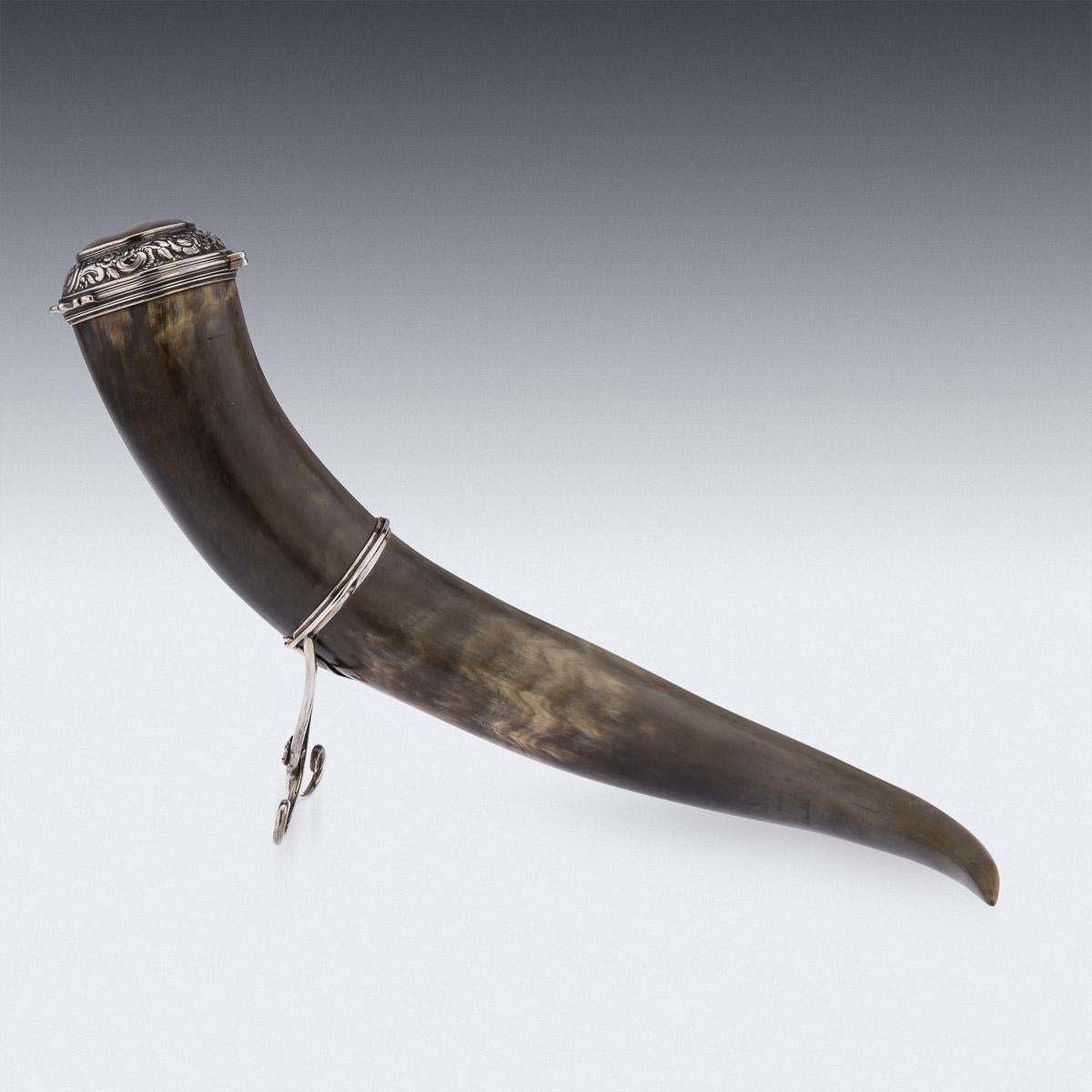 19th Century Scottish Horn, Banded Agate & Solid Silver Table Snuff Mull, C.1870 photo furniture