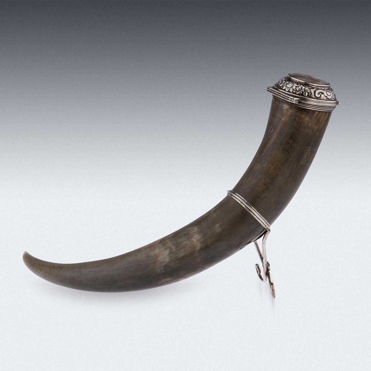 19th Century Scottish Horn, Banded Agate & Solid Silver Table Snuff Mull, C.1870 photo Home Decor