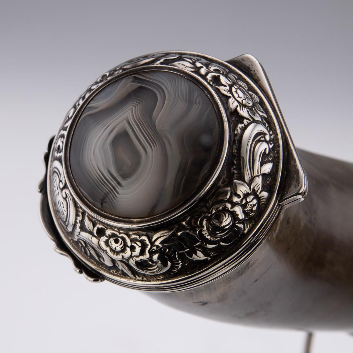 photo for sale 19th Century Scottish Horn, Banded Agate & Solid Silver Table Snuff Mull, C.1870