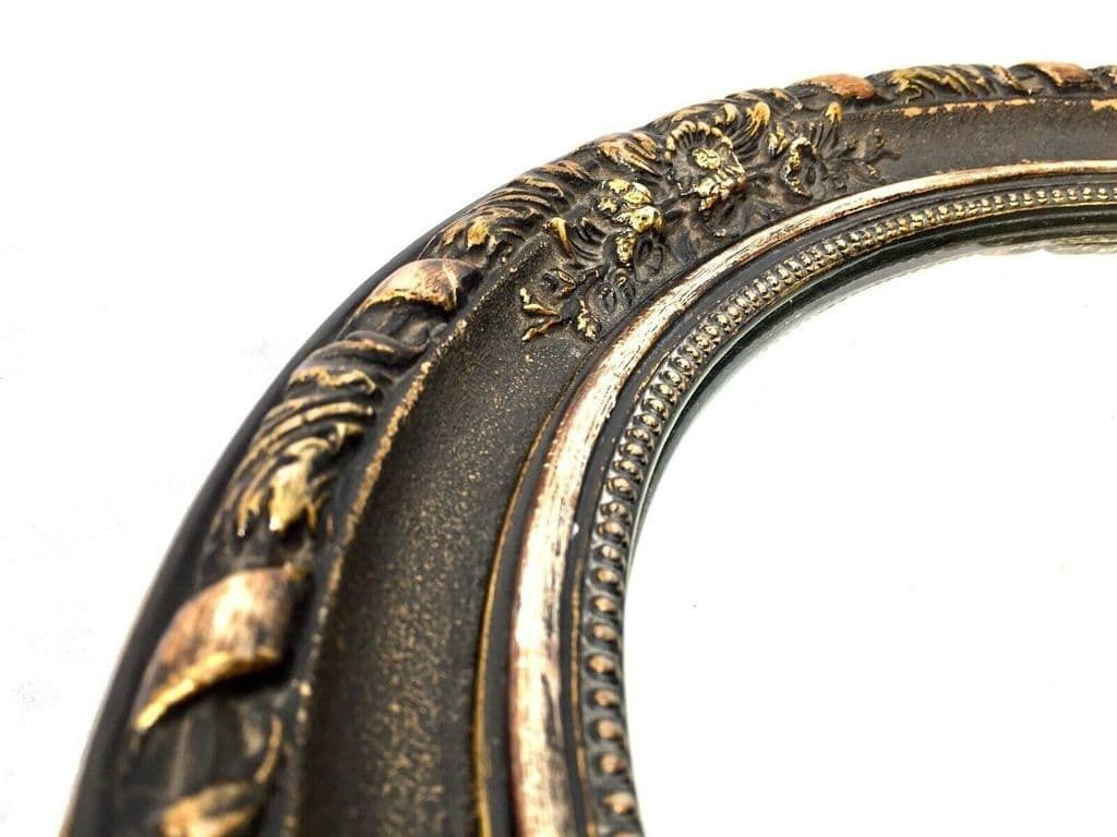 Antique Victorian Wooden Framed Black & Gold Oval Wall Mirror / Art Nouveau photo 165.0