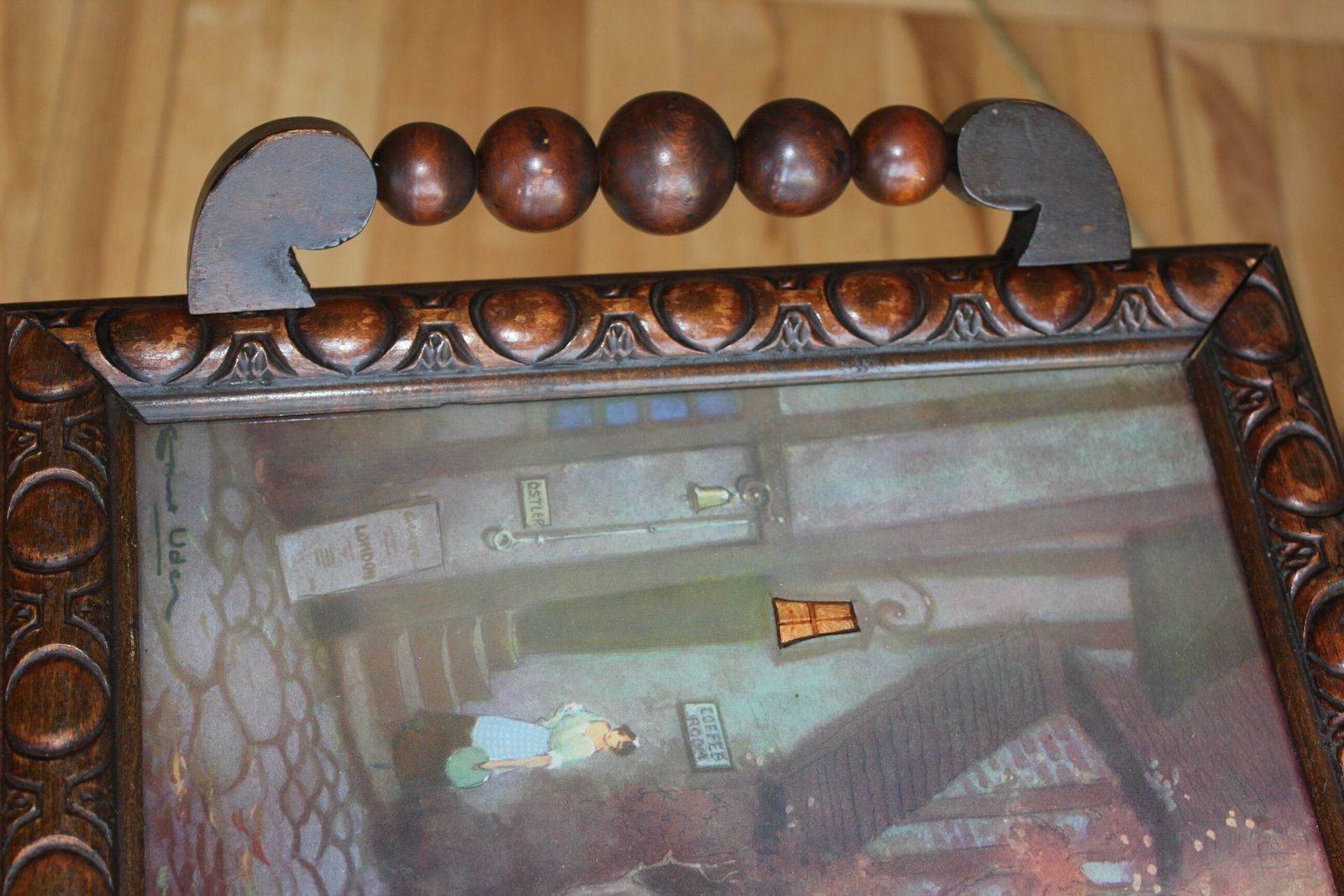 photo furniture Wooden Frame Tray Watercolor Painting Tray Unique Serving Platter Art Nouveau Ornate Tray With Filigree Handles