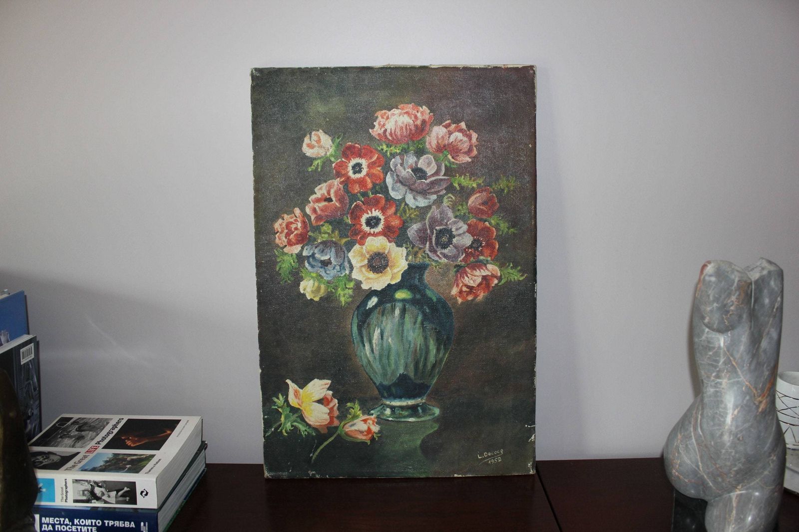 Oil Flowers In Vase Painting Original Art, Canvas Wall Art, Bouquet Anemones Colorful Painting, Weddings, Anniversary Gift photo for sale