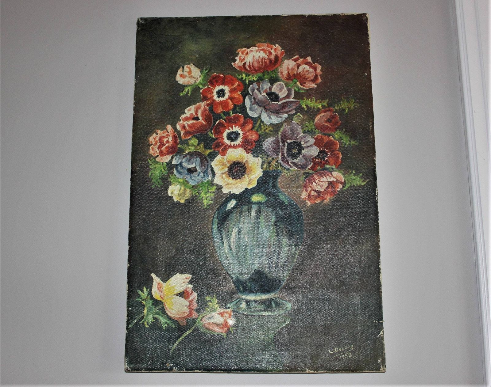 Oil Flowers In Vase Painting Original Art, Canvas Wall Art, Bouquet Anemones Colorful Painting, Weddings, Anniversary Gift photo Art