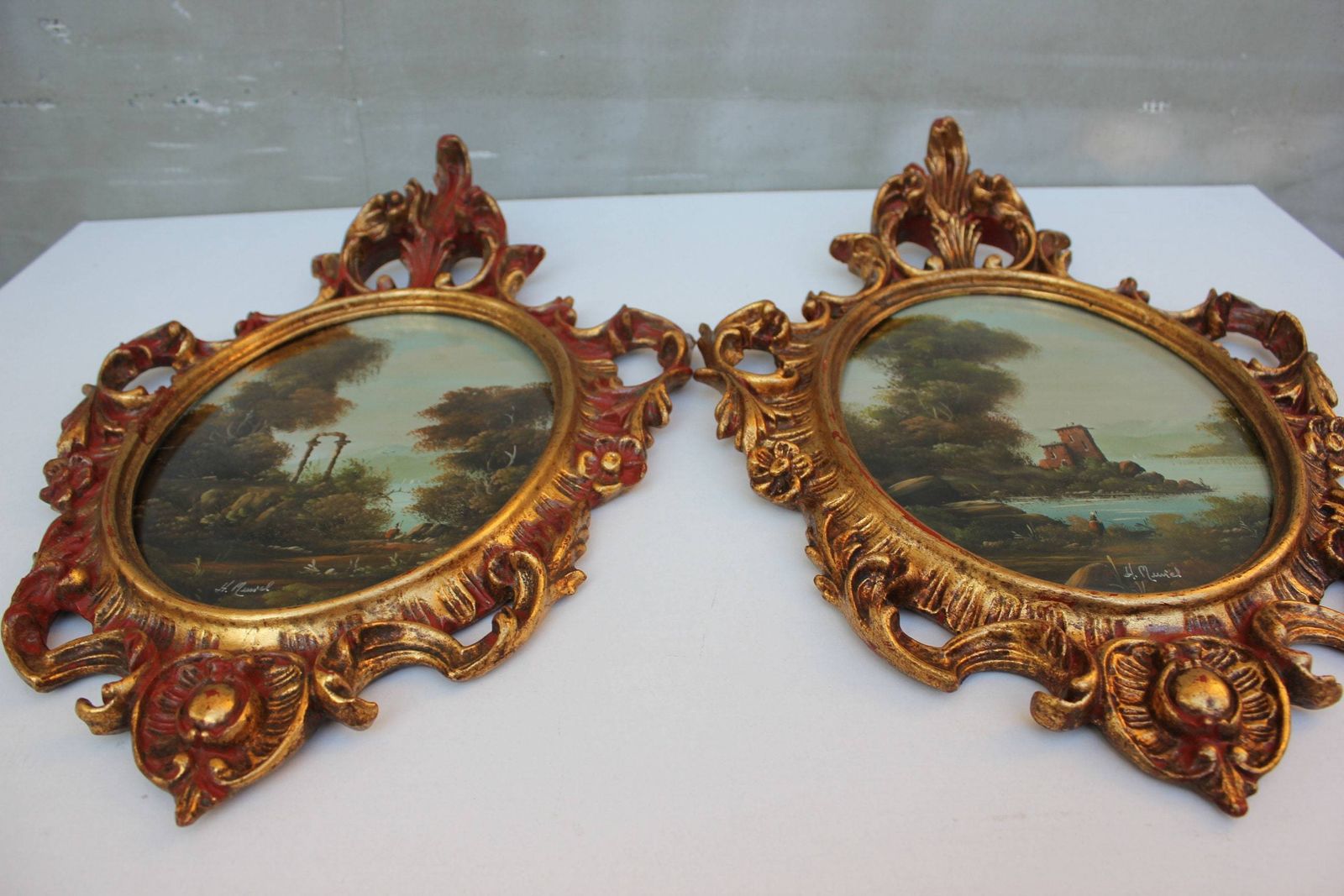 photo furniture Set Of Two Original Muriel Halstead Landscape Oil Painting Signed By Artist In Rich Ornate Frames Wall Hanging