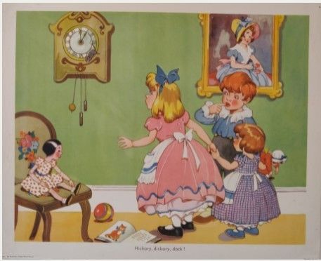 Hickory Dickory Dock Mid 20th Century 1950s Nursery Rhyme Poster