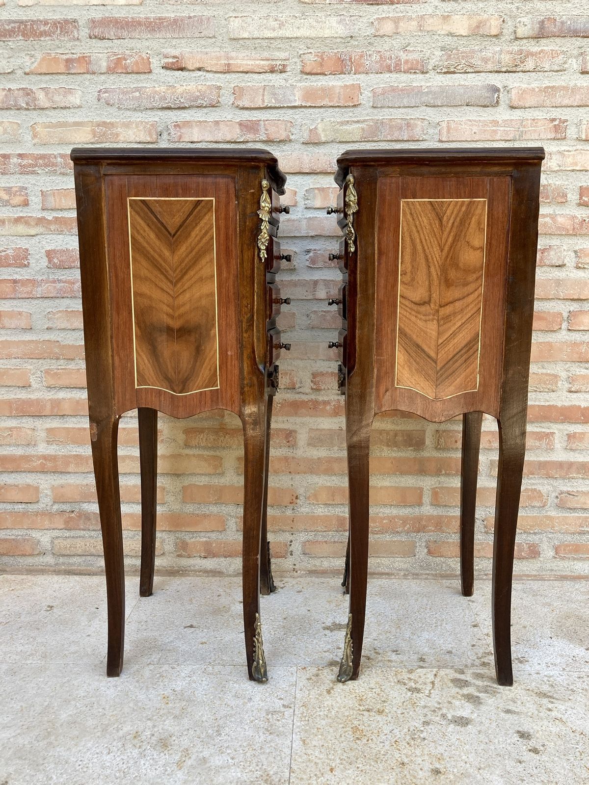 photo buy Pair Of French Louis XV Style Tulipwood Veneer Bedside Tables Or Nightstands