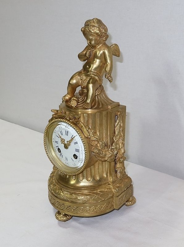 Gilt Bronze Clock, Louis XVI Style, Napoleon III Period, Mid 19th Century photo for sale