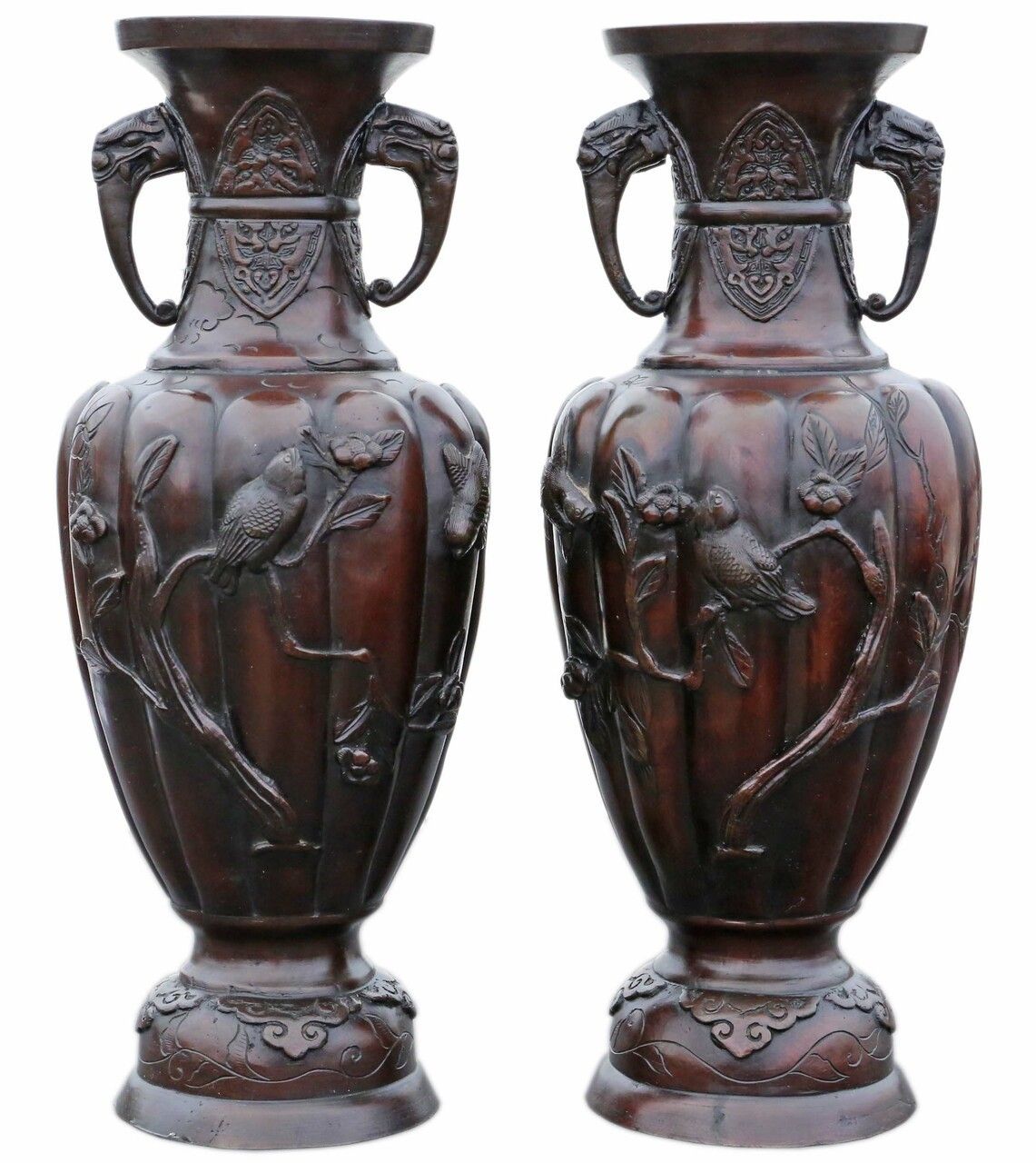 Very Large Pair Of Fine Quality Japanese Bronze Vases C1900 Meiji Period