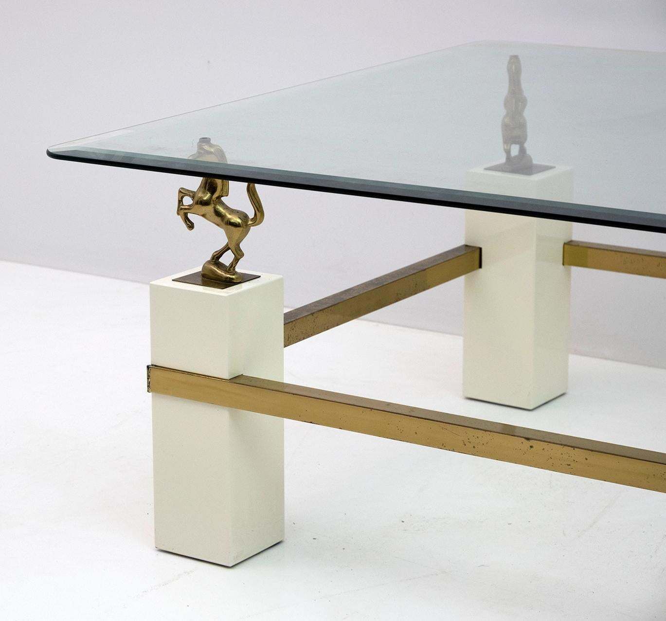 Maison Charles Mid Century Modern Brass Horsed French Coffee Table, 1970s photo 2128.0