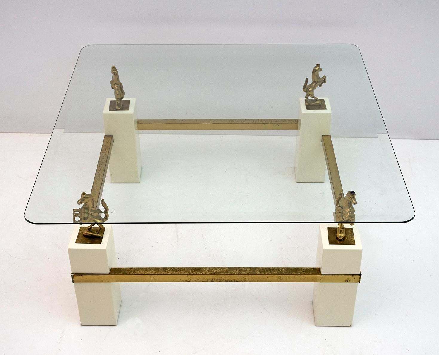 Furniture Maison Charles Mid Century Modern Brass Horsed French Coffee Table, 1970s photo