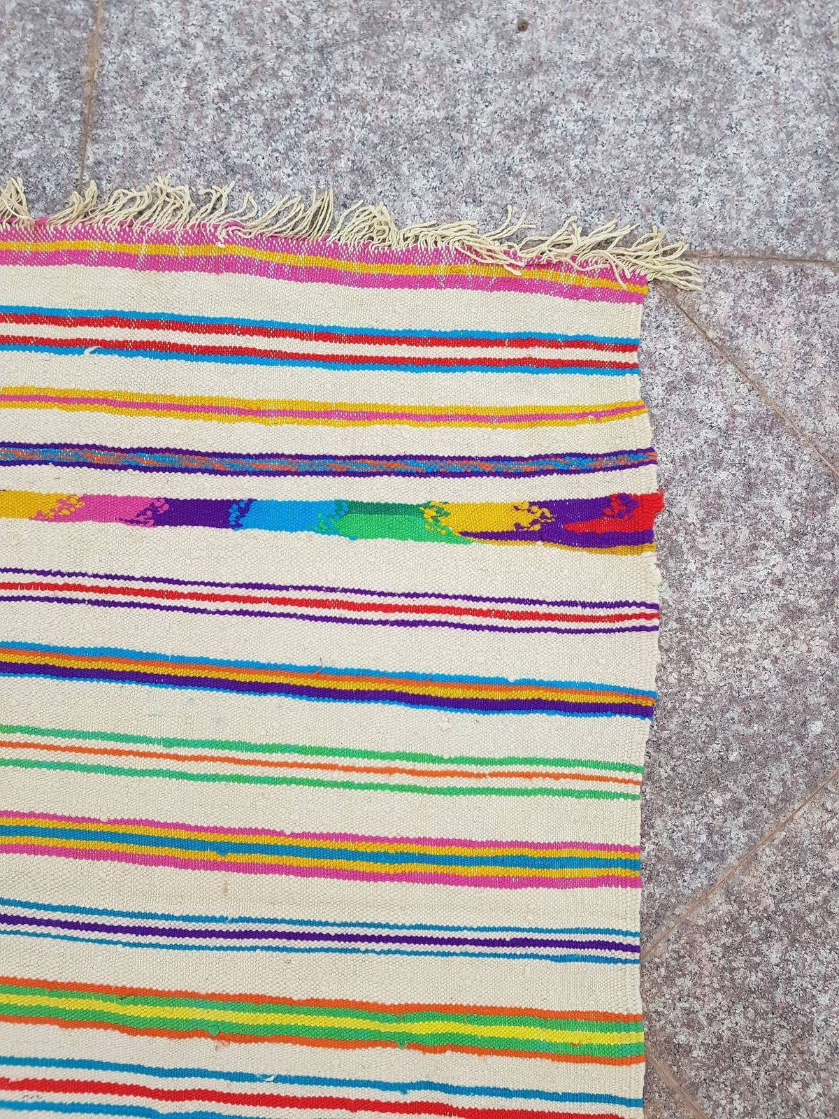 Xl Handmade Striped Vintage Algerian Area Rug   Berber Ethnic Carpet 200 X 193cm photo 590.0