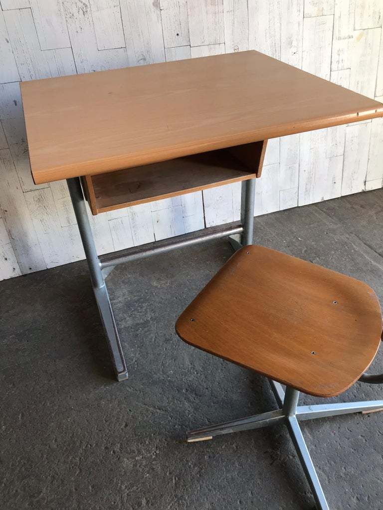 Embru Original 1960s Swiss Made School Bench, Desk, Office Table And Chair photo for sale