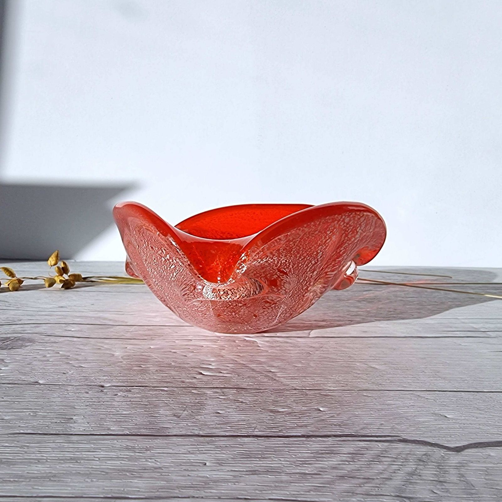 Murano Vetro Artistico Veneziano Candy Apple And Silver Avventurine Cased Sculptural Dish, 1960s 70s photo buy
