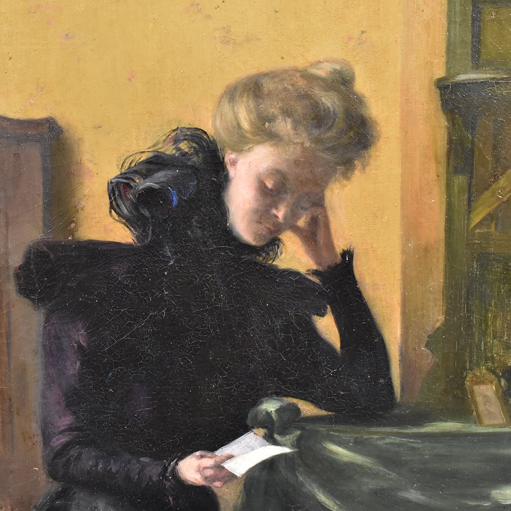 Antique Woman Portrait Painting, French Oil On Canvas,  Late 19th Century. (Qr 317) photo for sale