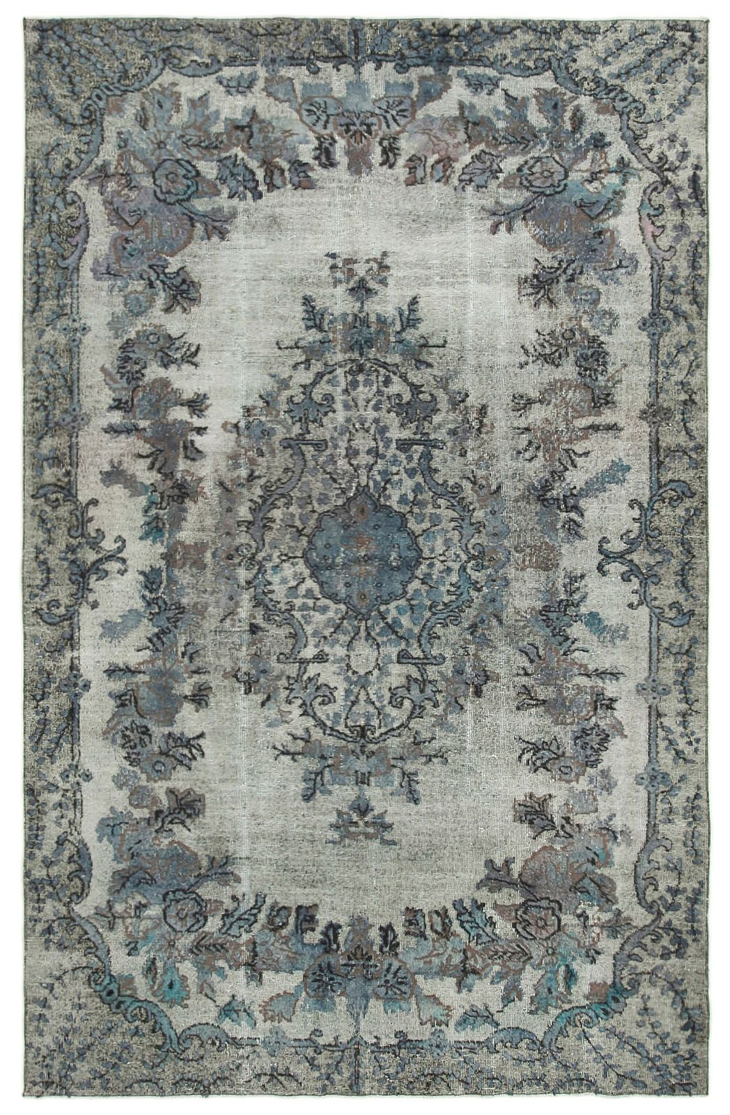 Tapis turc fait main en laine, à poils hauts et bas, 200 cm x 320 cm, années 1980, coloris gris