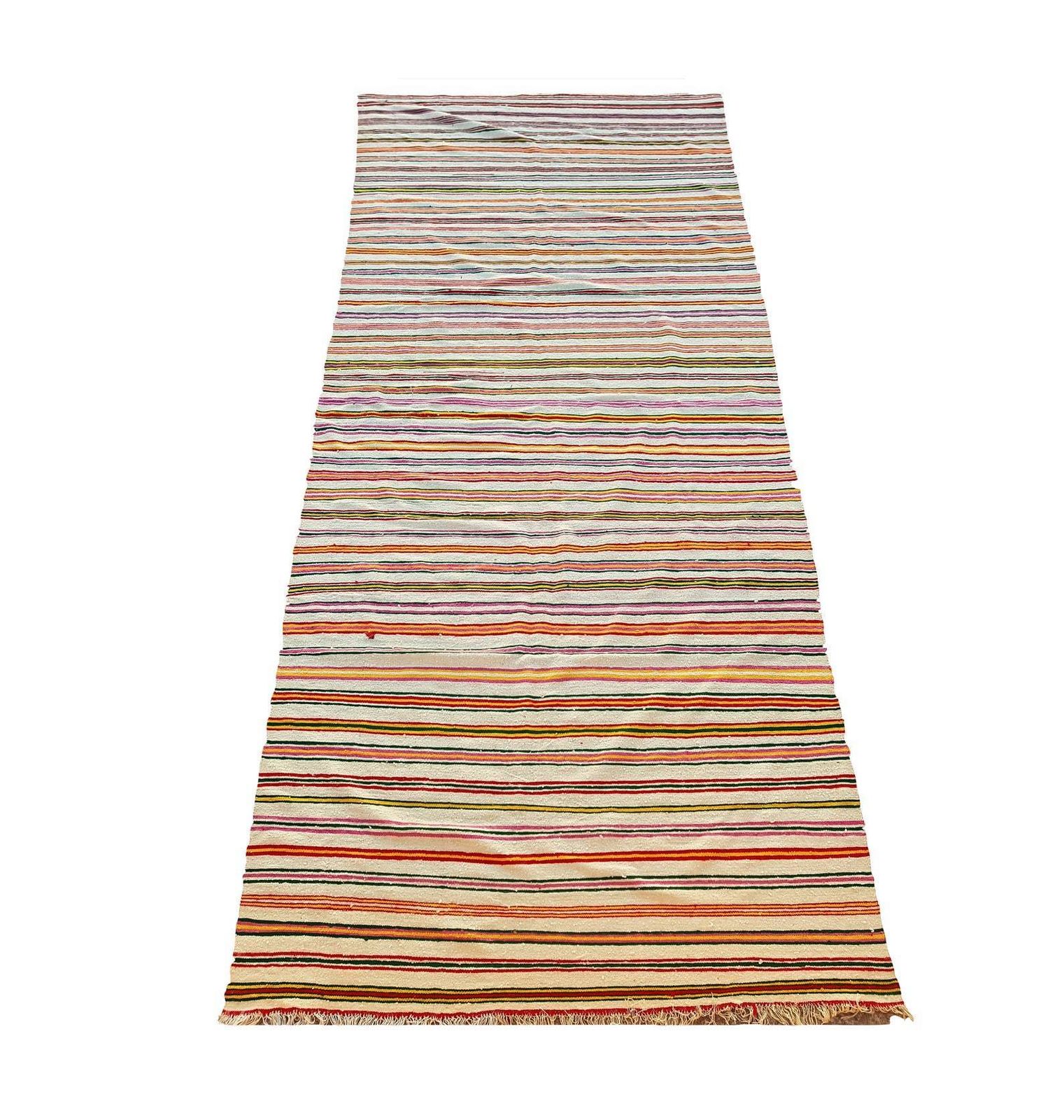 Xxl Handmade Striped Vintage Berber Area Rug    Algerian Ethnic Bohemian Carpet 422 X 187cm